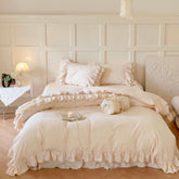 Double Lace Coquette Ruffle Bedding Set - Baby Pink